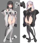 2girls artist:pop_kyun black_hair character:dualshock-tan console controller dualshock hardware-tan playstation red_eyes sony white_hair  rating:Questionable score:0 user:Goujer