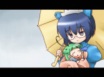  2girls artist:unknown blue_hair cat_ears character:2k-tan character:me-tan character:nisen_madobe glasses green_hair os-tan rain smile umbrella  rating:Safe score:0 user:Tasha04